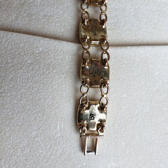 Vintage Liz Claiborne Bracelet Gold Tone Square Links Clear and Rose Gold Stones - Picture 3 of 6
